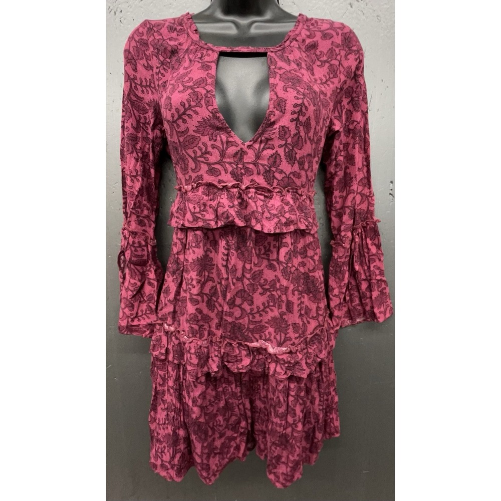 American Eagle Dress S Burgundy Red Keyhole Neck Tiered Ruffle Boho Dark Fairy